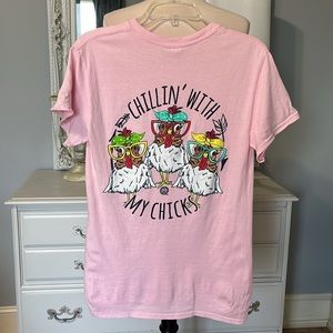 Girlie Girl Tshirt Pink Cotton Chillin wirh My Chicks Womens Small Shirt